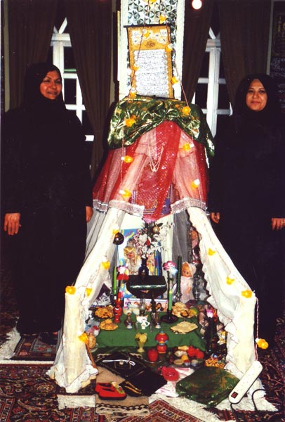 A temporary constructed proxy of the shrine of Ruqayyeh in Damascus. Presented in Shiraz in a husayniyyeh in Safar at women-only ceremonies commemorating Ruqayyeh’s death.