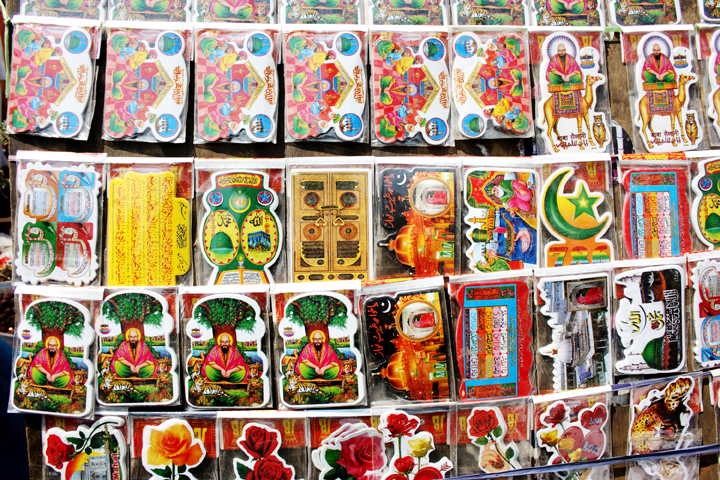 Shop near the shrine of Sailani baba. Among other popular visual paraphernalia, it retails stickers associated with Sailani baba