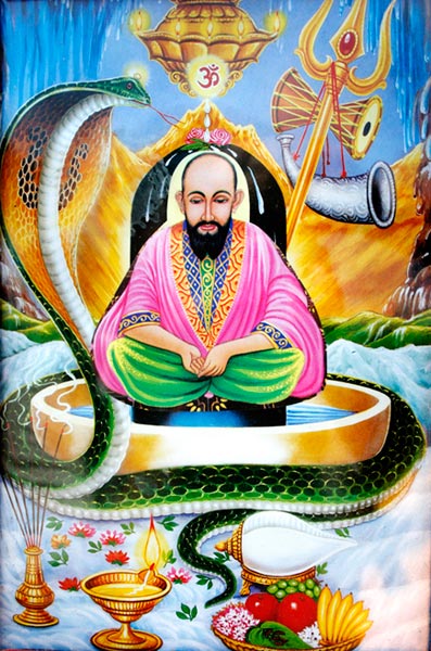 Sailani baba superimposed on an image of Lord Shiva.