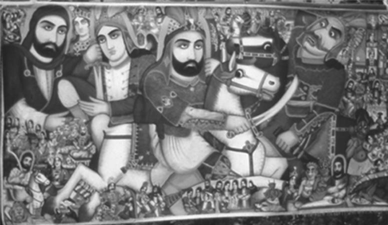 Parda-ye taÊ¿zia, representing the tragedy of Karbala. Peter Chelkowski.
											Source: http://www.iranica.com/articles/hosayn-b-ali-iii