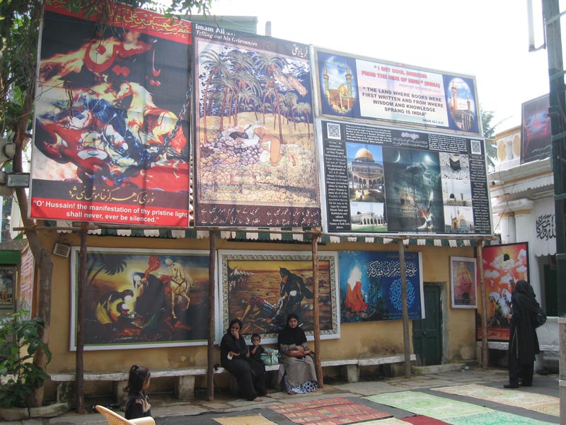 Devotional imagery displayed in the courtyard of Agha sahab’s house in Bangalore, during Muharram 2009
